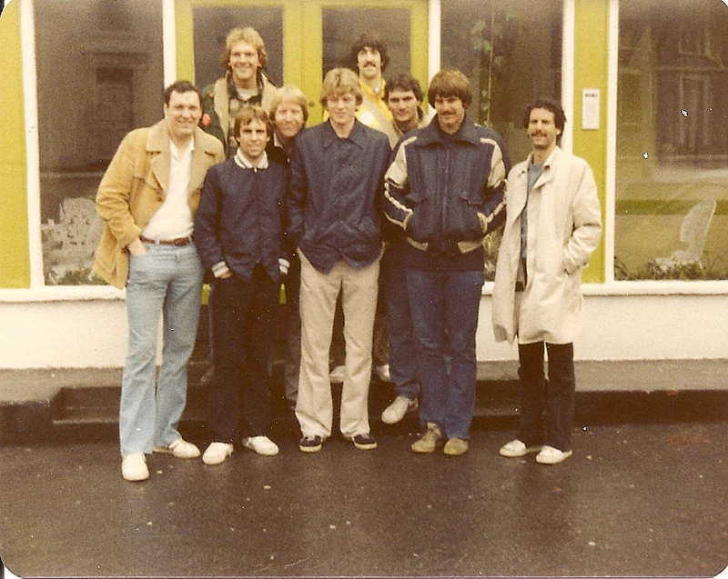 Maryland All Stars, from left to right, front row: Bill Ruback, Mike Brey, Jim Hoops, Hank Schultz, Steve Karr. Back row: Wayne Talbott, Brian Magid, Malcolm Wesselink and Paul Devito.